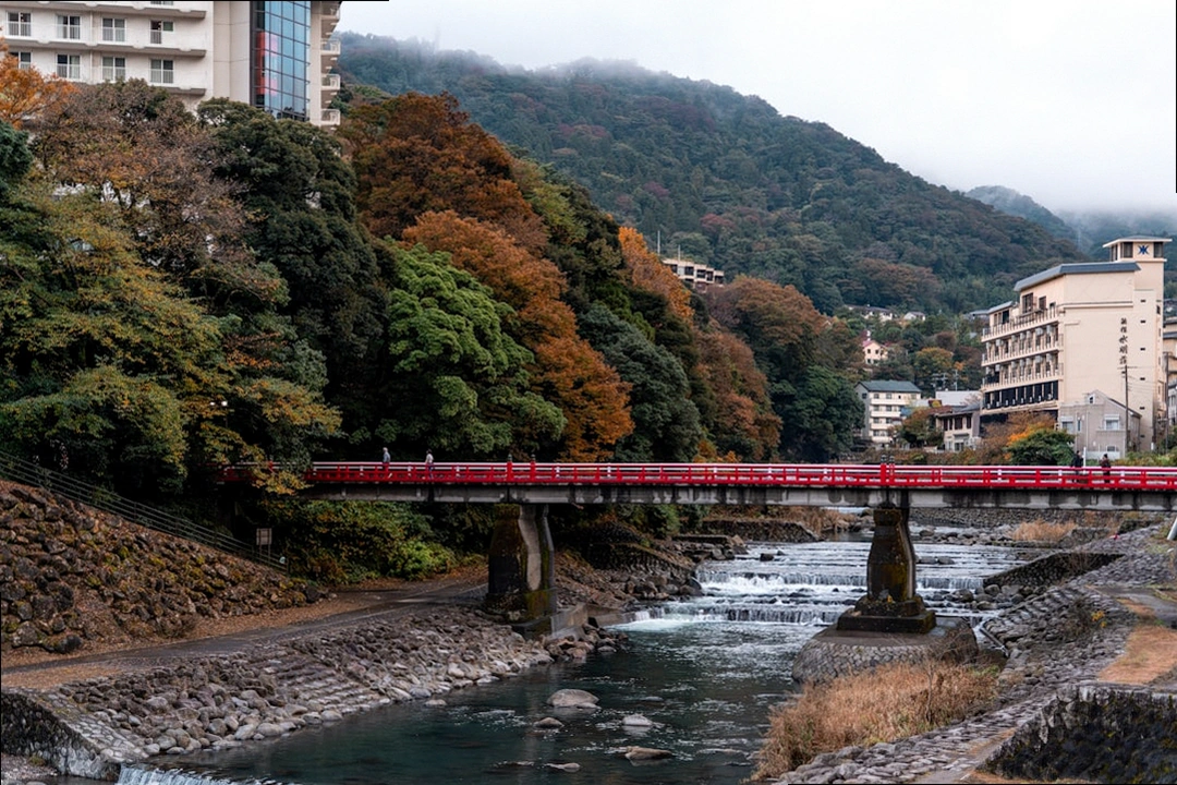 일본의 아름다운 풍경을 배경으로 사진 찍는 여행자들, 일본여행 순간
